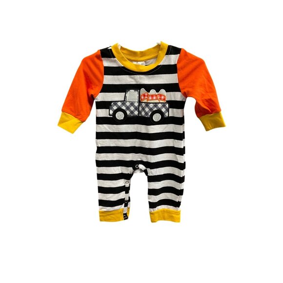 Baby Boys Striped Truck Long Sleeve Romper Outfit Size 0-3M - Picture 1 of 4
